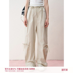 裤 徐艺洋同款 蝴蝶结软滑系带百搭宽松高腰工装 休闲浪漫 Kroche