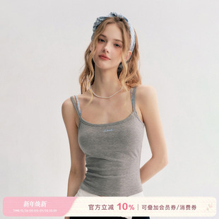 一体杯 慵懒休闲 撞色logo刺绣格纹双肩带吊带背心 25aw Kroche