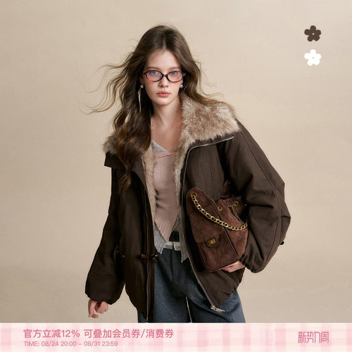 环保皮草大翻领保暖派克服厚外套