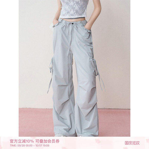 花边设计口袋蝴蝶结系带工装裤