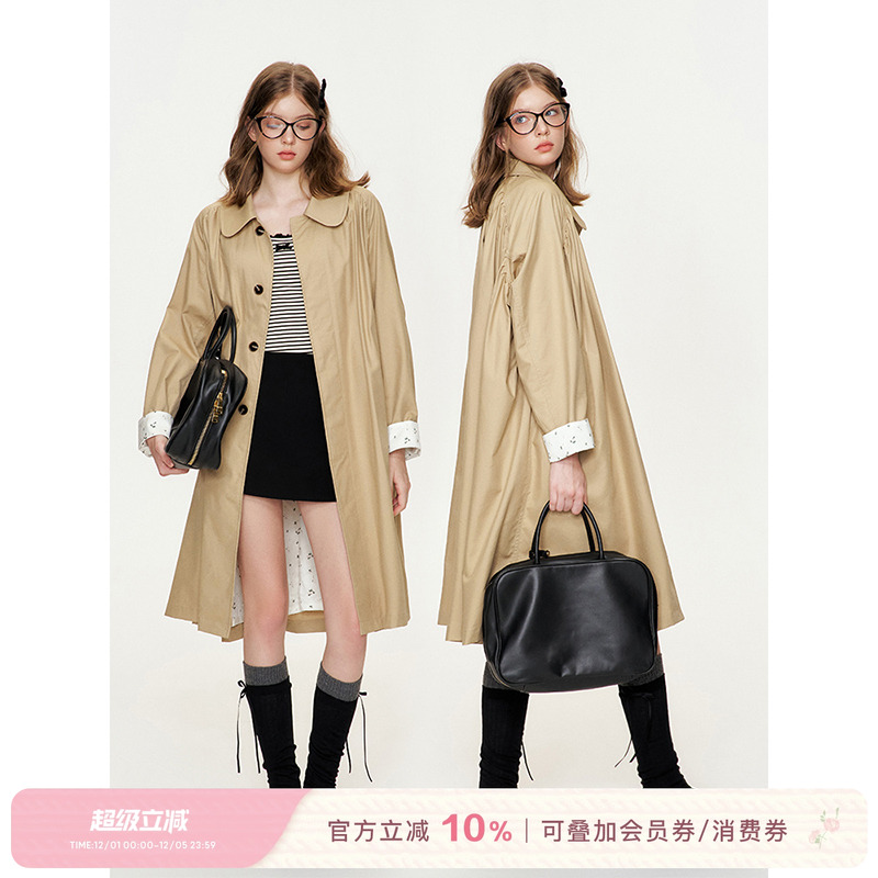 Kroche  Geek chic 重工抽褶 碎花内衬设计感风衣