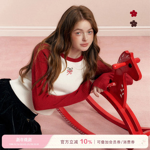 chic Geek 双蝴蝶十字绣 羊毛混纺撞色插肩袖 Kroche 针织衫 25aw