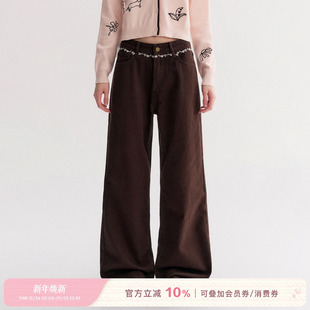 舒适全棉阔腿牛仔裤 Kroche 腰头撞色五瓣花刺绣 馥郁巧克力 25aw