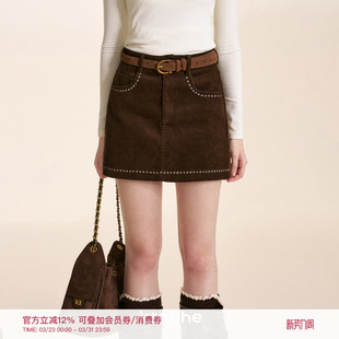全棉灯芯绒高腰A字短款 Kroche 重工刺绣 core 半身裙 safari