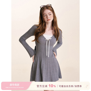 针织假两件拼接加厚针织连衣裙 蕾丝花边 Kroche 浪漫邂逅