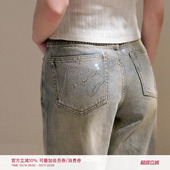 黄泥水洗做旧显瘦直筒牛仔裤 Kroche 重工烫钻logo 碎落星河 26ss