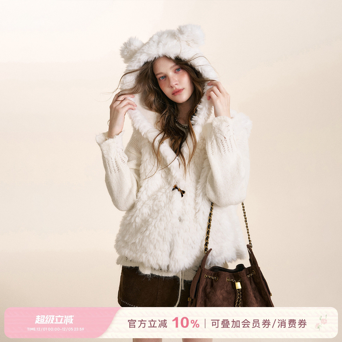 熊耳朵连帽羊羔毛马甲保暖外套