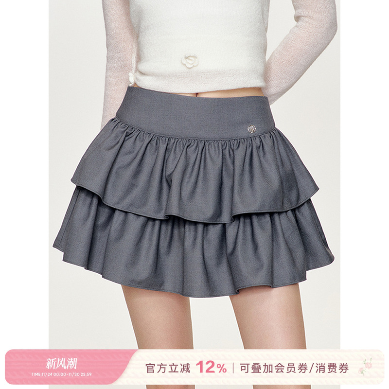 汤不吃同款 Kroche  芭蕾舞曲 双层蛋糕裙芭蕾风高腰半身短裙