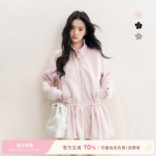 撞色立领抽绳蕾丝花边收腰卫衣外套连衣裙 慵懒休闲 Kroche 25aw