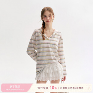 Kroche 长袖 25aw 彩条宽松微透Polo衫 T恤 慵懒休闲 徐艺洋同款