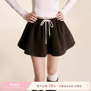 撞色抽绳毛呢A字短款 Kroche 羊毛混纺 馥郁巧克力 半身裙 25aw