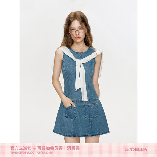 A字连衣裙法式牛仔分割线设计