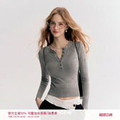 cleanfit 打底衫 镂空提花肌理感 修身 小圆领针织长袖 Kroche