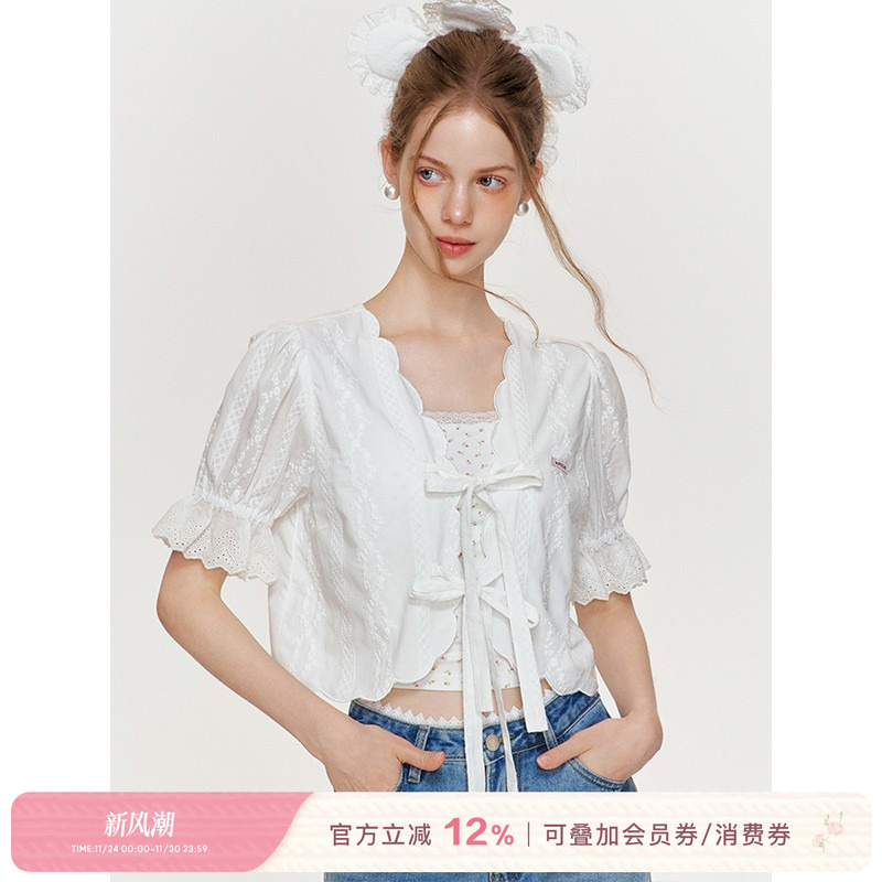 Kroche短袖衬衫24ss蝴蝶结系带