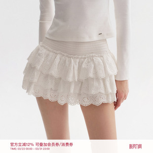 蕾丝花边蓬蓬蛋糕半身裙 规则打揽腰头 Kroche Balletcore