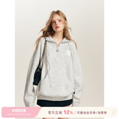 沈月同款 Kroche 撞色立体绣宽松针织翻领卫衣polo领粉色小众上衣