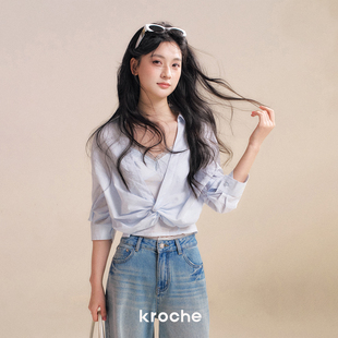 26ss 蕾丝拼接衬衫 softfit 扭结七分袖 吊带两件套 棉麻 Kroche