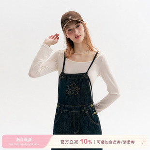 水洗宽松直筒阔腿背带裤 Kroche 撞色五瓣花米粒绣 慵懒休闲 25aw