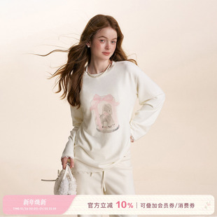 加厚磨毛宽松落肩长袖 Kroche 手绘小马印花 礼盒小马 T恤 25aw
