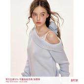 蕾丝拼接斜肩宽松毛衣 羊毛混纺 Kroche 云柔漫步