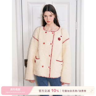 女秋冬季 保暖厚款 香风双排扣花朵羊羔毛外套冬季 Kroche