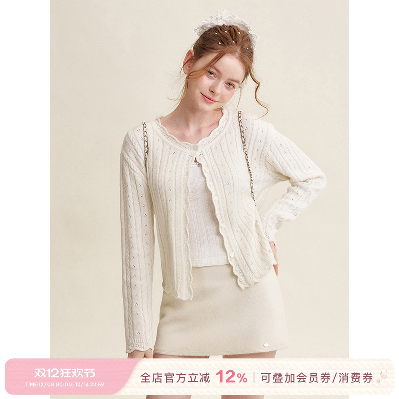 绞花宽松针织开衫早春上衣