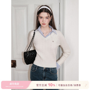 绞花肌理套头假两件针织衫 慵懒老钱风 上衣内搭 Kroche 汤不吃同款