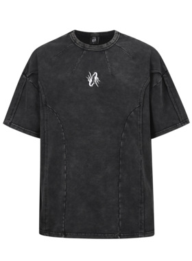 ZCNT逅来者美式复古重磅解构刺绣短袖T恤做旧洗水重工拼接上衣