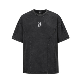 ZCNT逅来者美式复古重磅解构刺绣短袖T恤做旧洗水重工拼接上衣