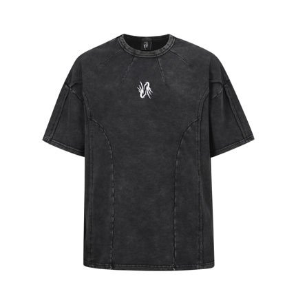 ZCNT逅来者美式复古重磅解构刺绣短袖T恤做旧洗水重工拼接上衣