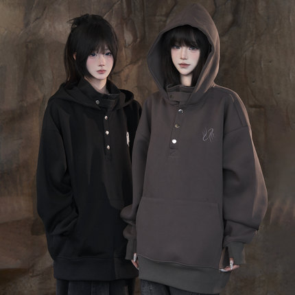 ZCNT逅来者-秋季重工半排扣立领小众休闲连帽上衣