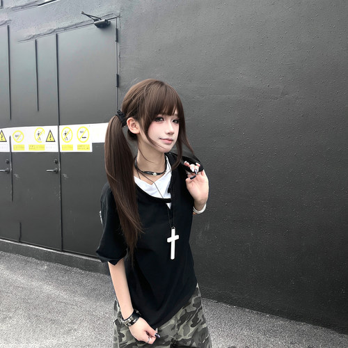 亨利领T恤衫上衣男女假两件