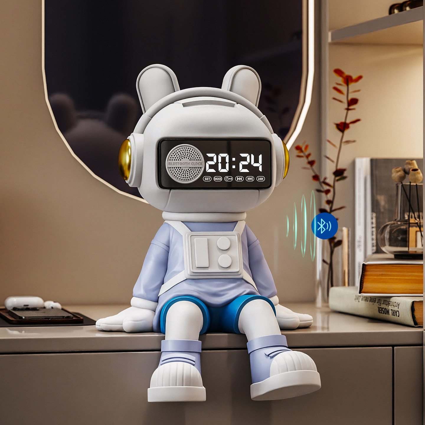 宇航员太空人桌面坐姿摆件蓝牙音响闹钟时钟书桌卧室高级感装饰品,家居饰品,桌面摆件,淘宝优惠券,粉丝福利购,淘宝优惠卷