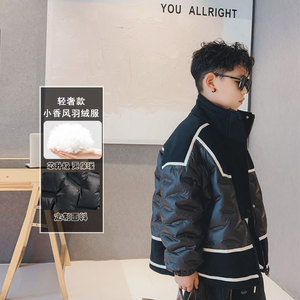 儿童设计款羽绒服厚拼接外套男童冬装新款白鸭绒外套连帽上衣童装