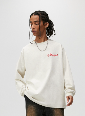 ATRY花体LOGO刺绣T恤男春季潮牌美式复古简约圆领长袖打底衫上衣