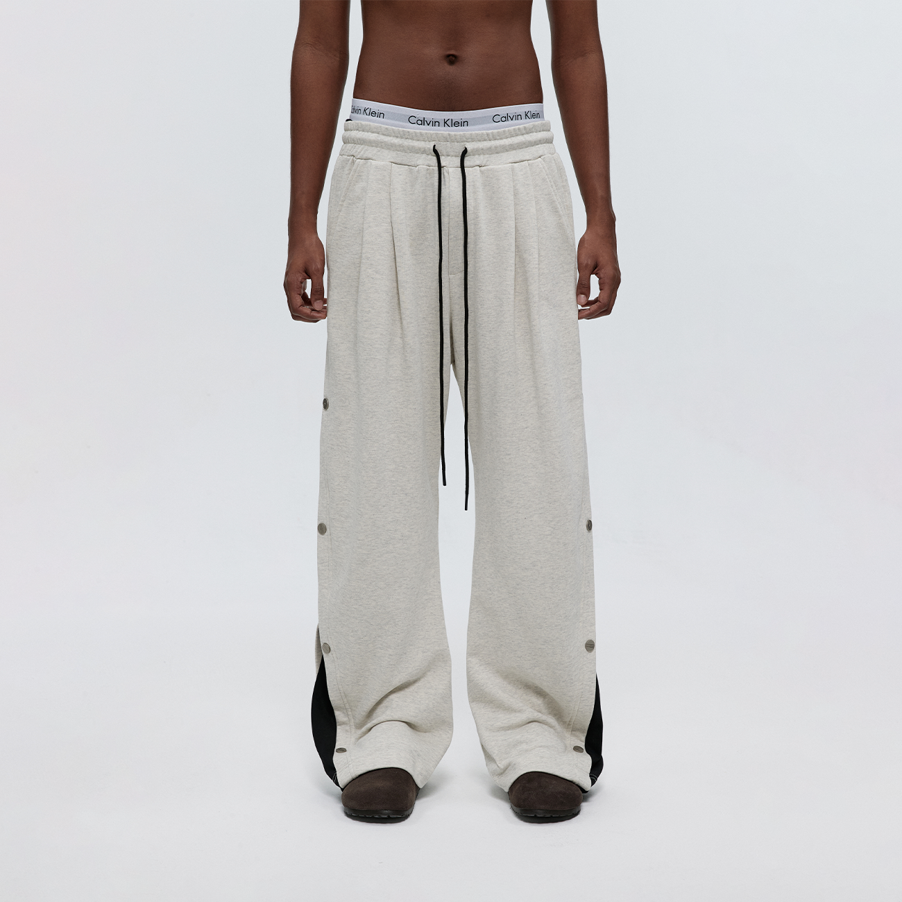 运动排扣裤男秋冬潮牌刺绣休闲裤