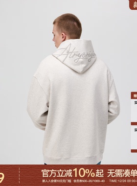 ATRY连帽卫衣男款秋冬国潮牌美式复古休闲重磅灰色刺绣情侣装帽衫