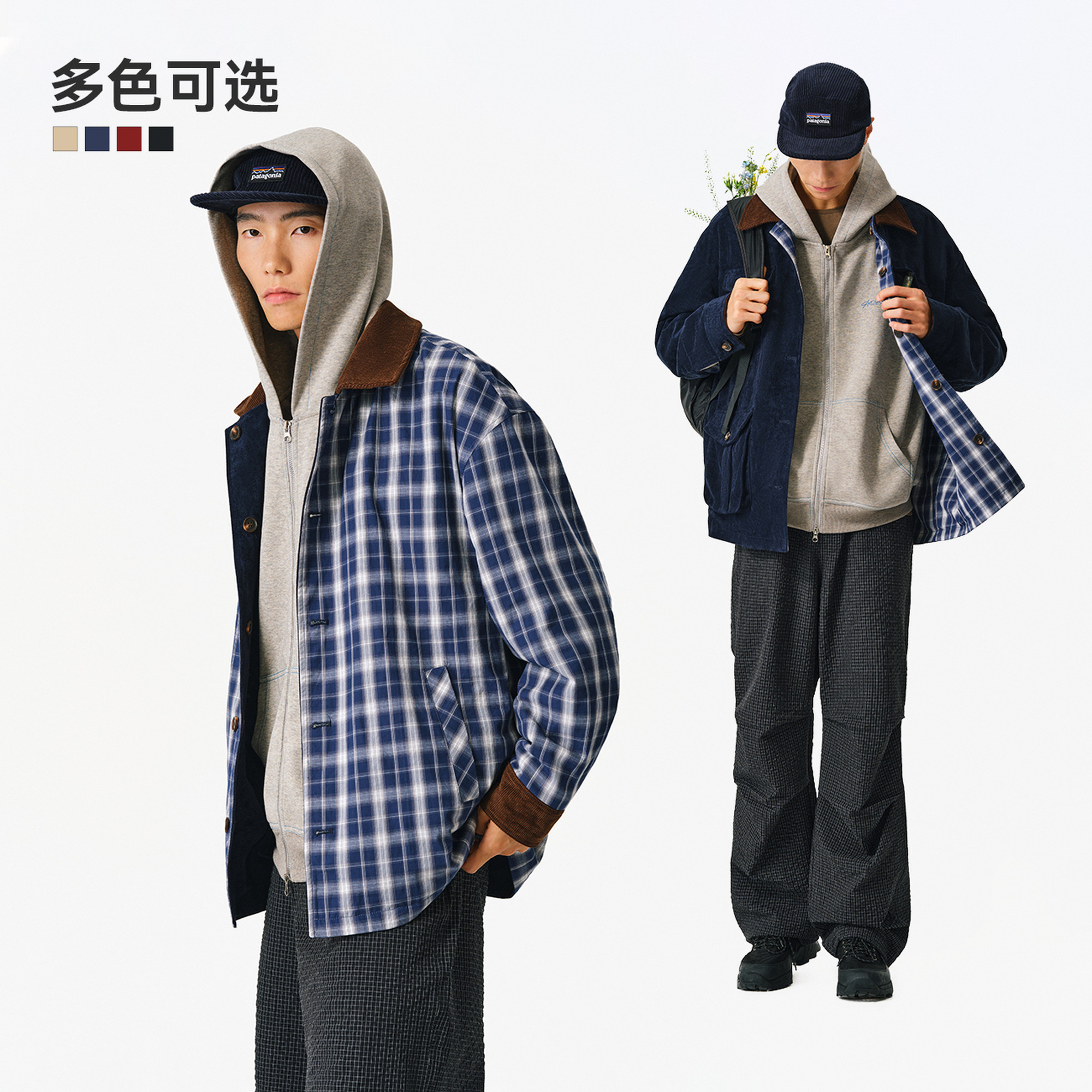 ATRY格纹双面穿夹克麂皮外套男