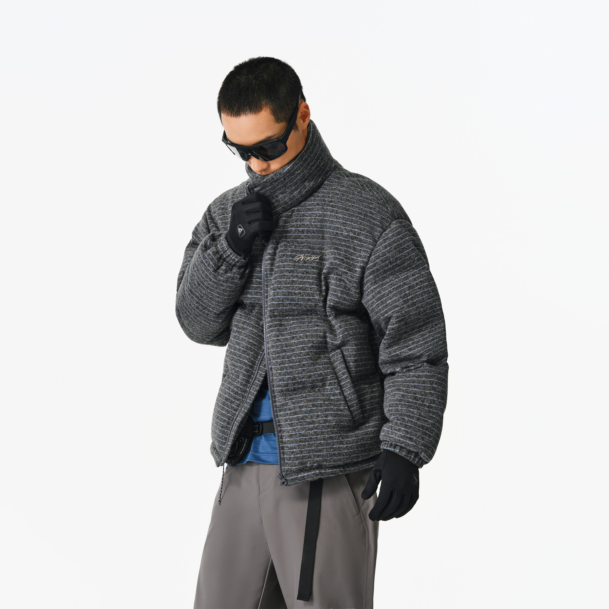 条纹棉服男款冬季羊毛面包服外套