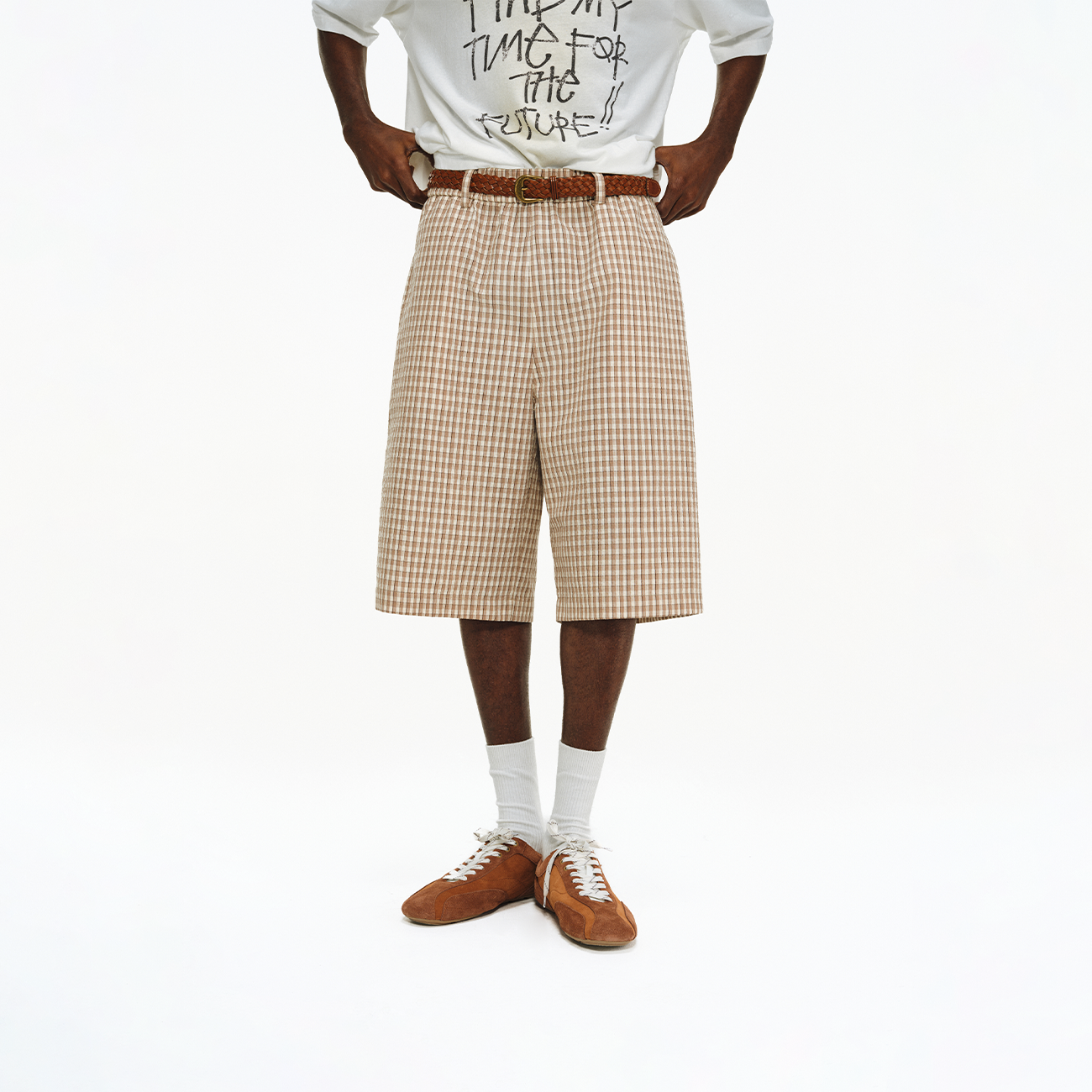 ATRY美式复古格子廓形六分裤男高腰纯棉透气缝线装饰宽松休闲潮牌,男装,休闲裤,淘宝优惠券,粉丝福利购,淘宝优惠卷