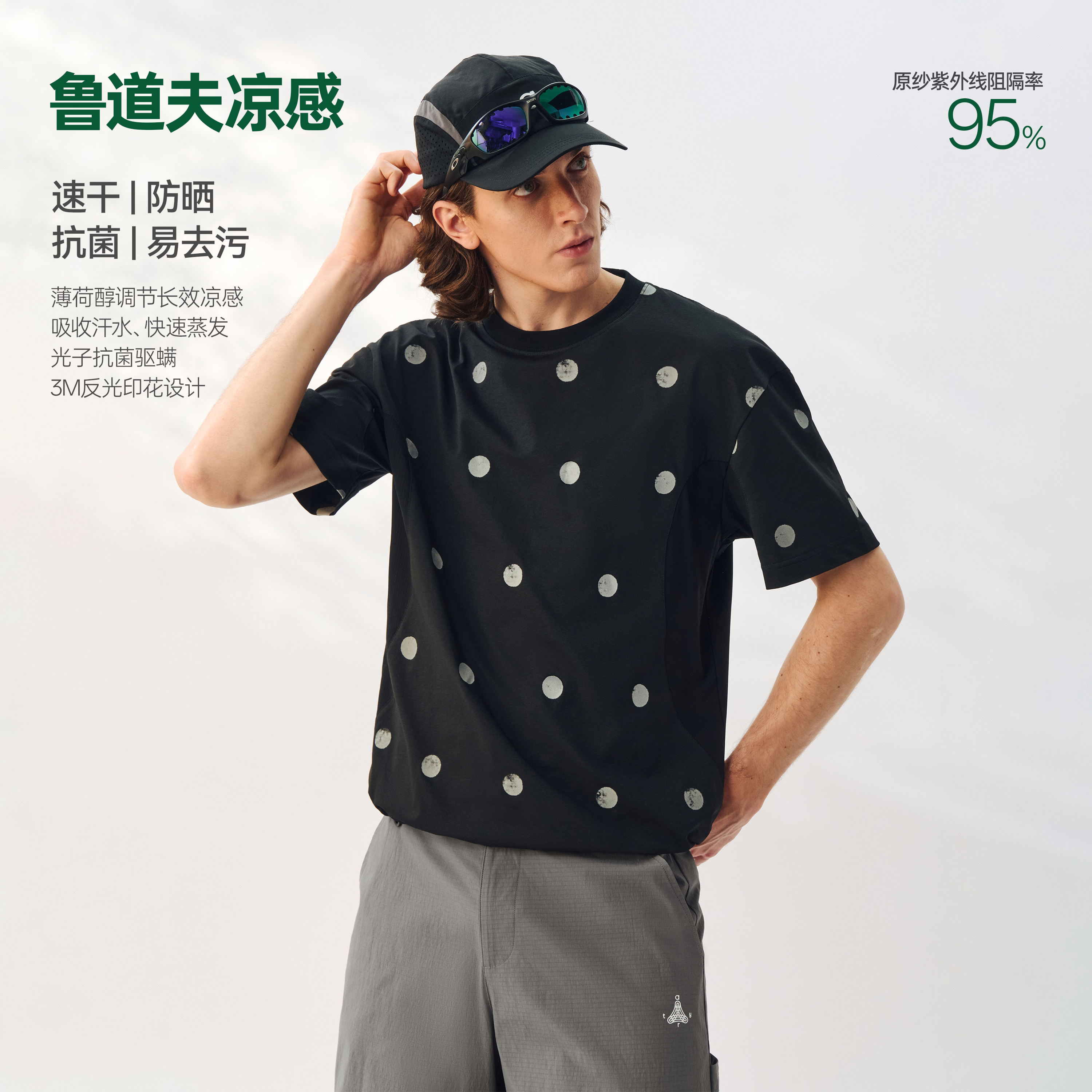 ATRY波点拼接反光速干短袖T恤男图片