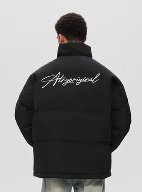 ATRY刺绣立领羽绒服男款冬季潮牌美式情侣装加厚羽绒面包服外套女