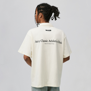 街头复古休闲宽松短袖 美式 上衣 国潮牌夏季 ATRY标语印花POLO短袖