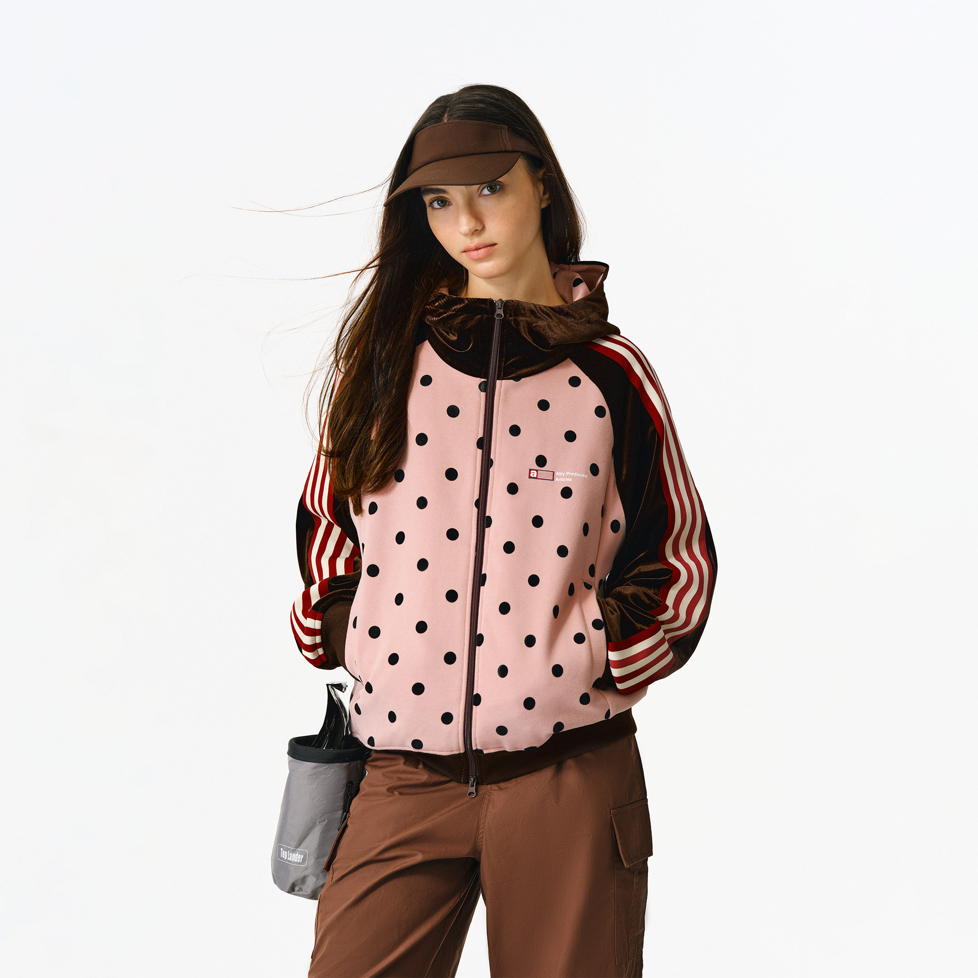 ATRY波点丝绒夹克外套男春季美式休闲运动立领拉链连帽卫衣开衫女