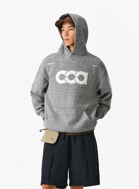 ATRY刺绣连帽卫衣男秋冬国潮牌厚款重磅羊毛保暖外套情侣条纹帽衫