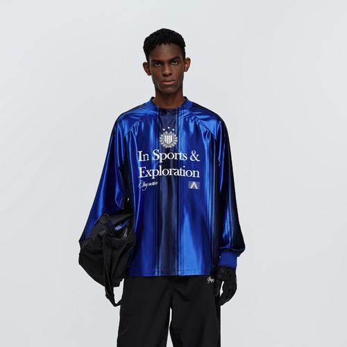 蓝色球衣男美式复古户外运动T恤