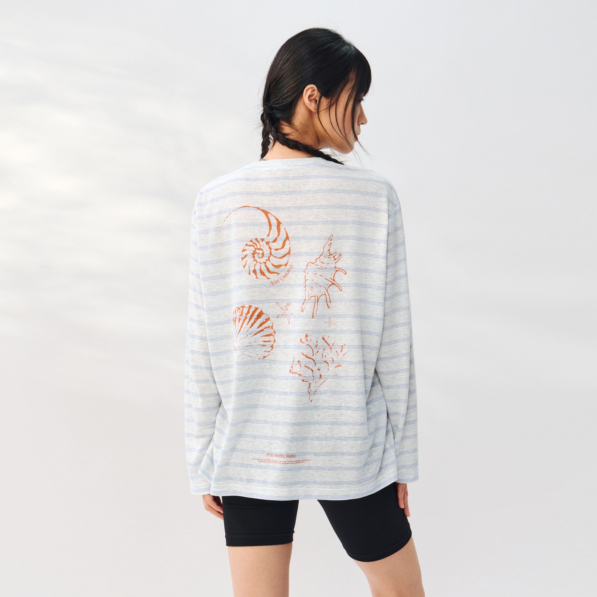 ATRY莱赛尔条纹长袖罩衫T恤男春夏季新款户外运动健身舒适上衣女