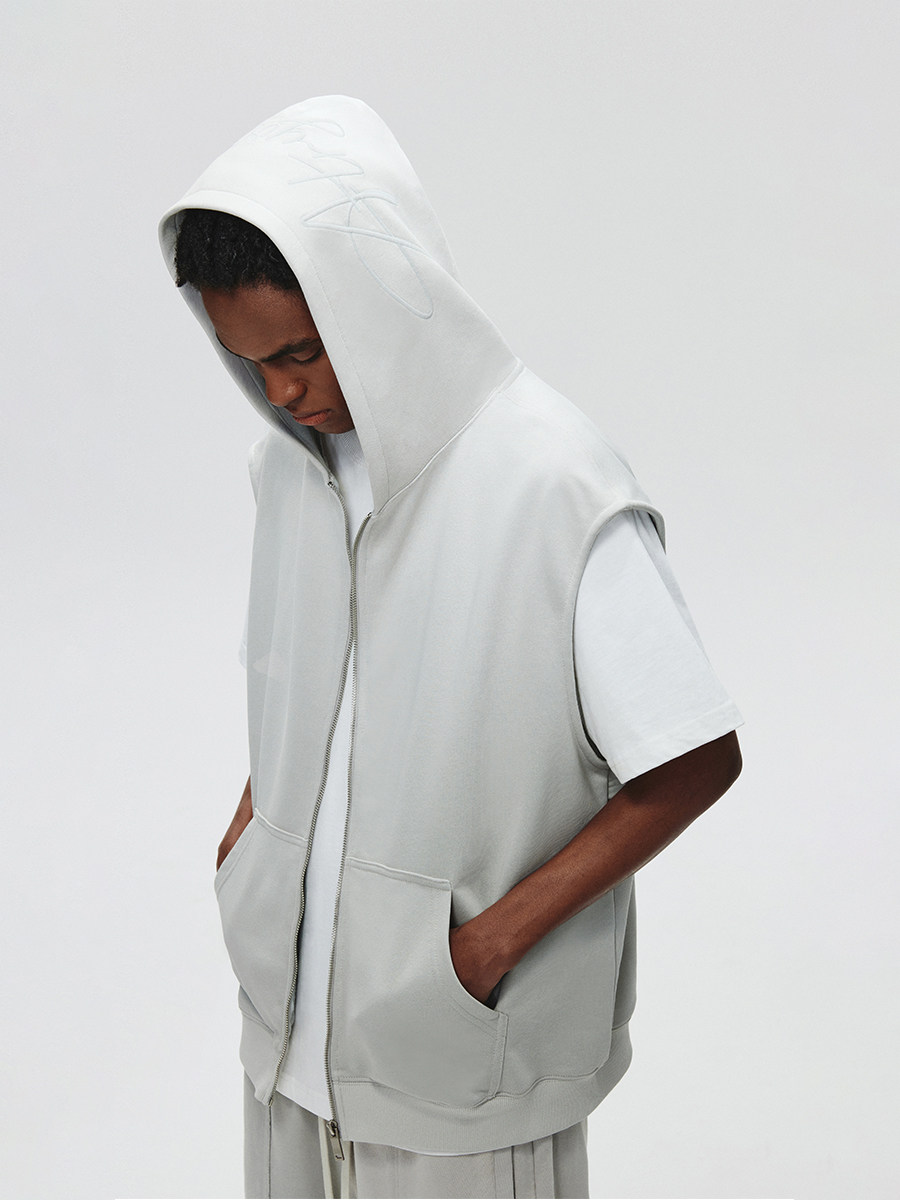 ATRY HOODED LOGO SERIES EMBROIDERED ATHLETIC VEST SUMMER GUOCHAO BRAND COTTON ZIPPER HOODED SHOULDER JACKET