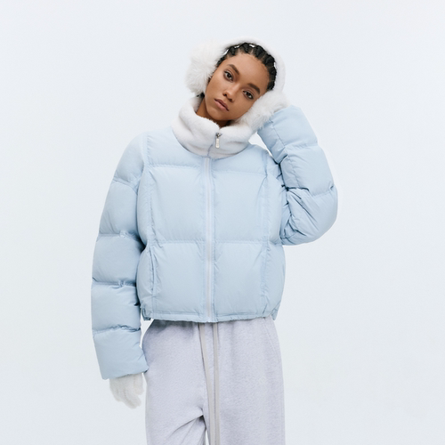 短款蓝色羽绒服外套女冬轻薄保暖