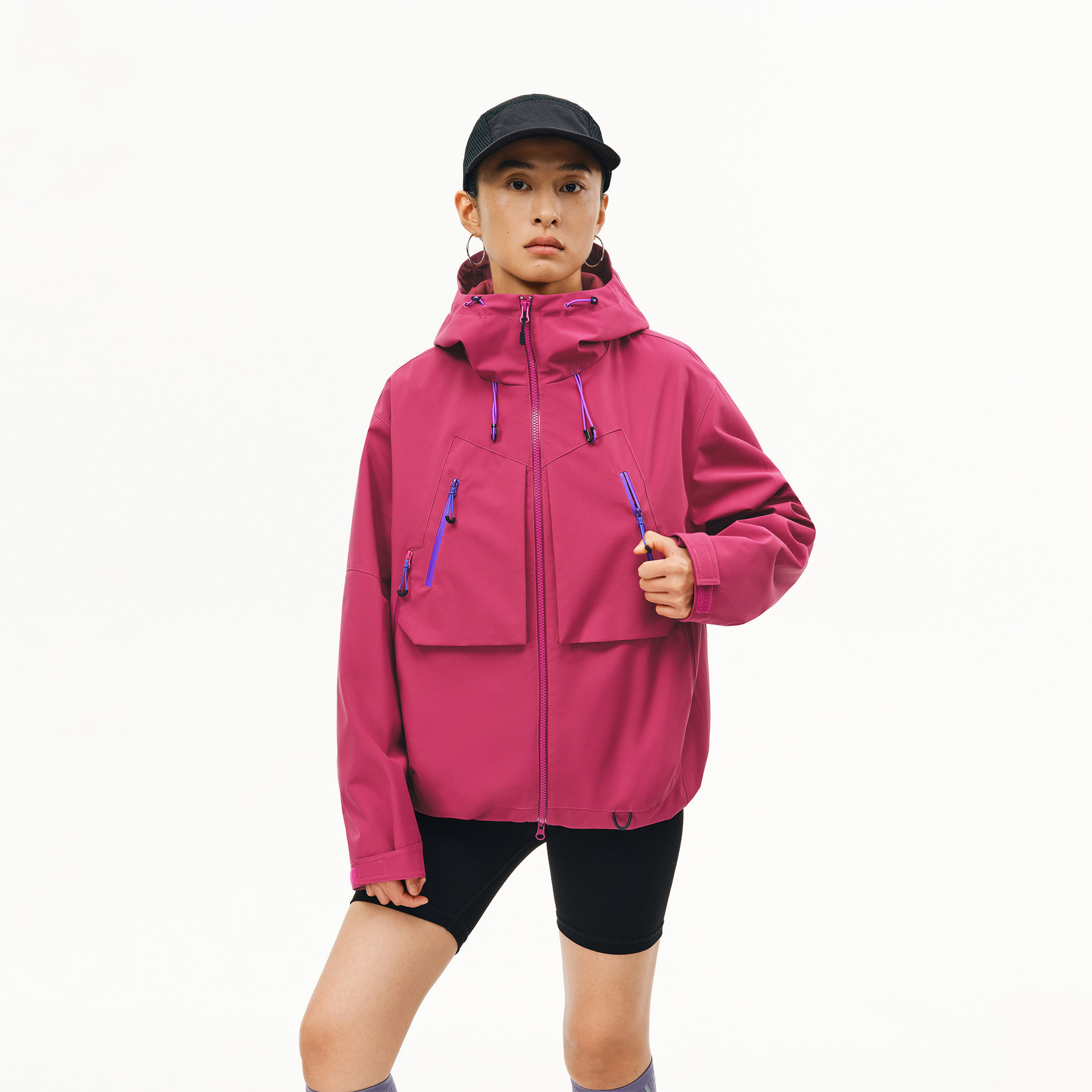 国潮牌户外运动撞色结构冲锋衣女